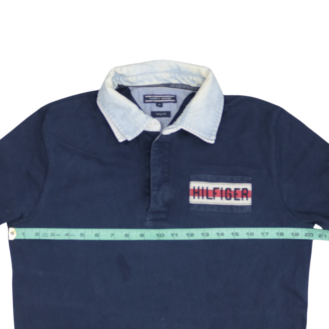 Tommy Hilfiger Men's Blue Collared Long Sleeve Vintage Fit Sweatshirt M