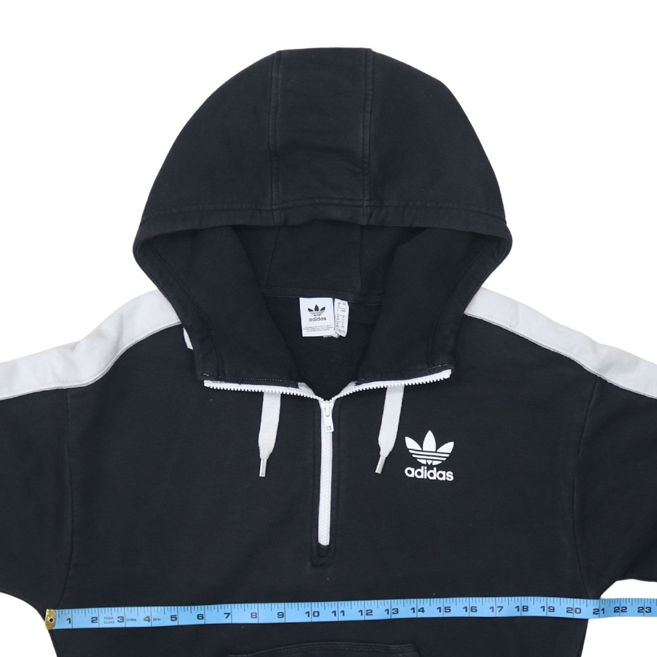Adidas Women Black & White 1/2 Zip Hoodie Size 8 - Cotton Blend