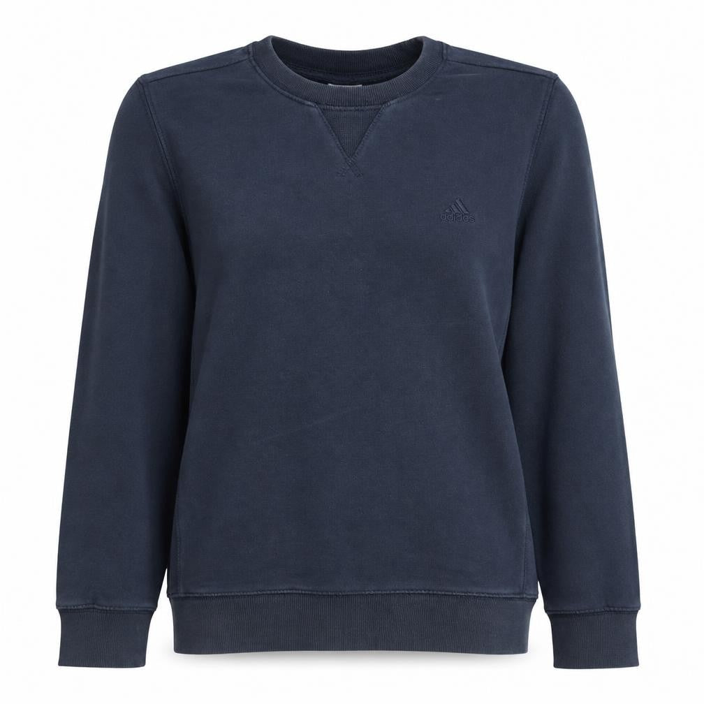 Adidas Womens Navy Blue Crew Neck Sweatshirt Size 10 UK Cotton Blend