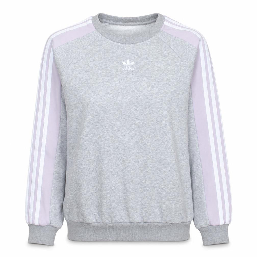 Adidas Women Grey & Lilac 3-Stripes Crew Neck Pullover Sweatshirt UK 6
