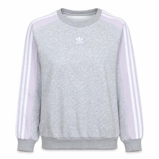 Adidas Women Grey & Lilac 3-Stripes Crew Neck Pullover Sweatshirt UK 6