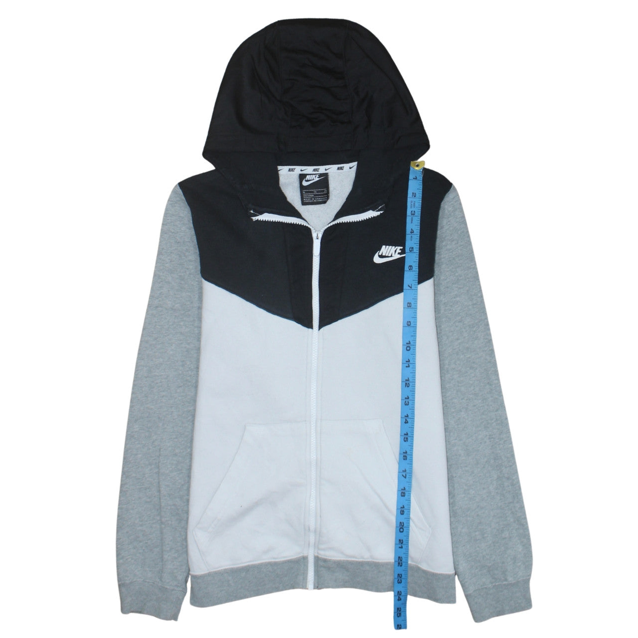 Nike Boys Grey Full Zip Logo Hoodie XL Colourblock Fleece Sweatshirt