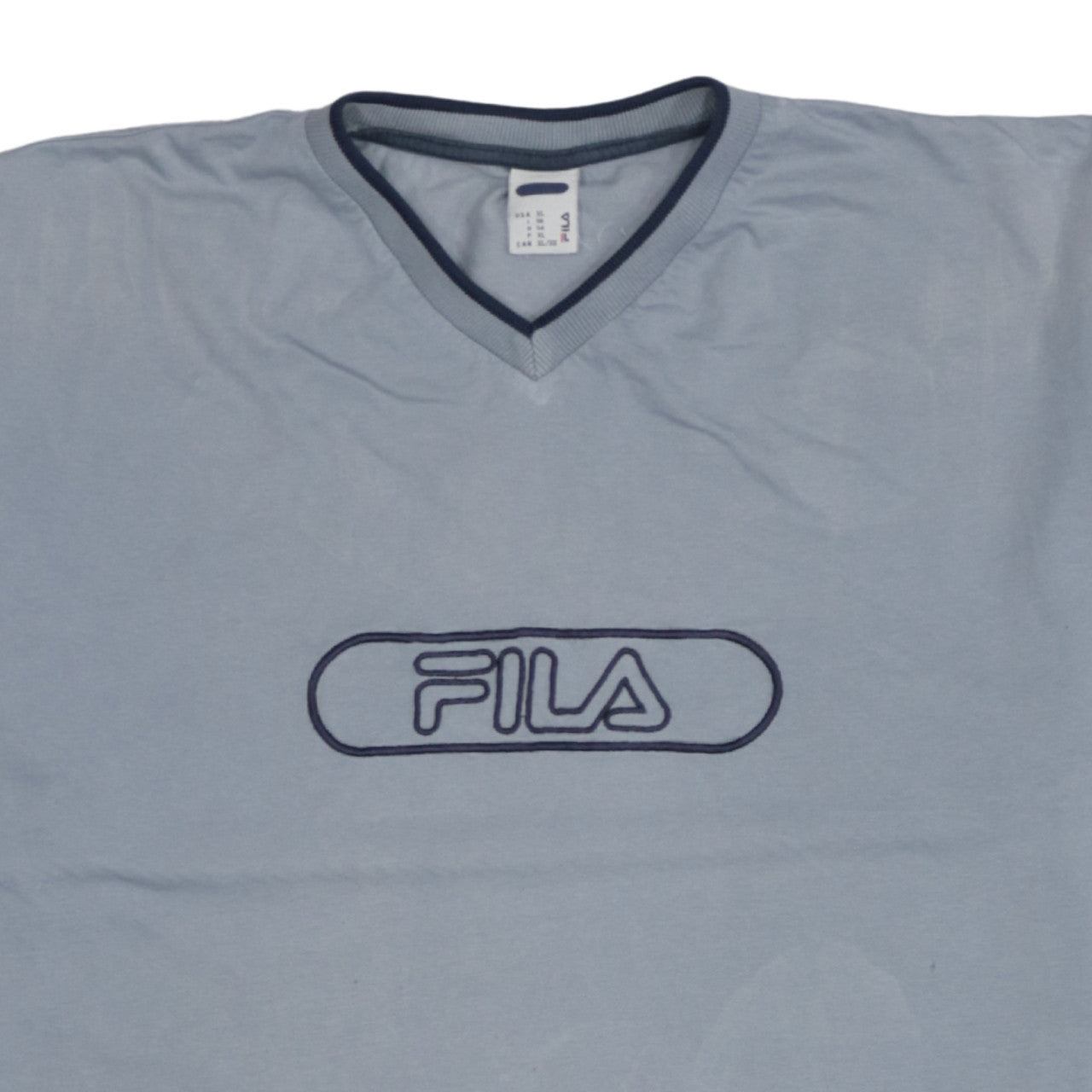 Fila Men's Blue XL V-Neck Logo Cotton Short Sleeve T-Shirt