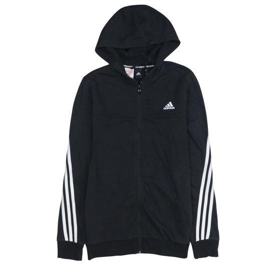 Adidas Boys Black Full Zip Hoodie 15-16 Years Regular Fit Sportswear