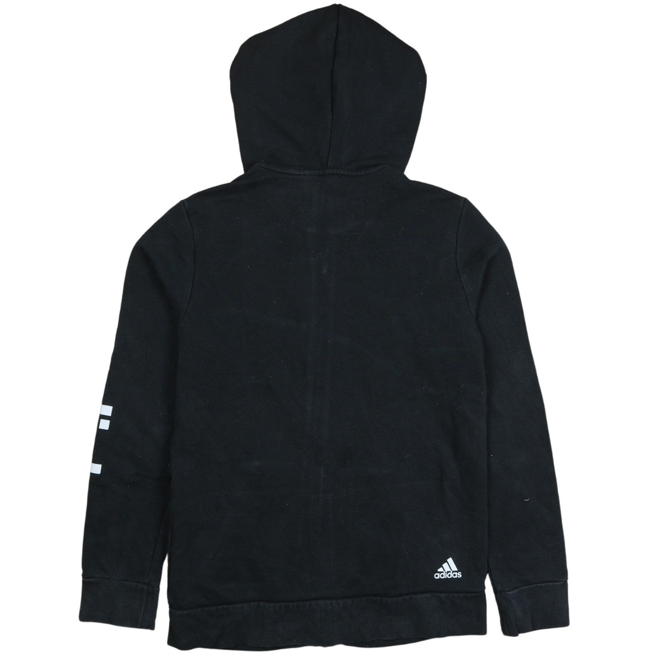 Adidas Womens Black Full Zip Hoodie Size L 16-18 Logo Sleeve