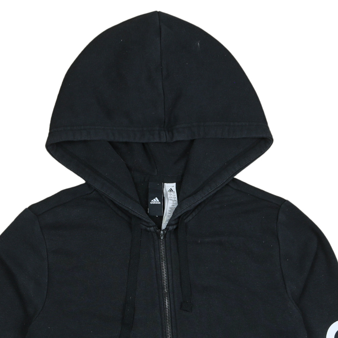 Adidas Womens Black Full Zip Hoodie Size L 16-18 Logo Sleeve