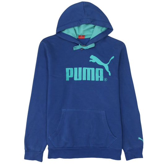 Puma Mens Blue Pullover Hoodie L Logo Sports Fleece Sweatshirt