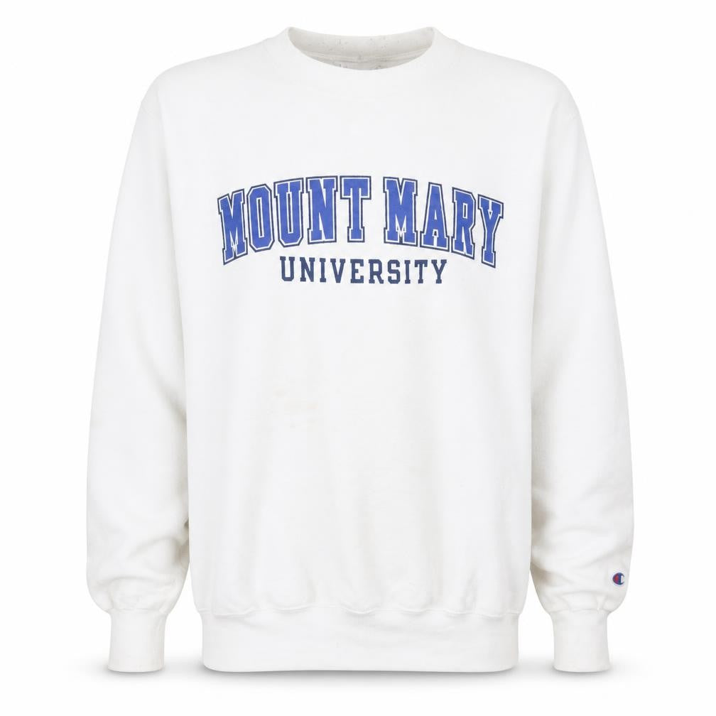 Champion Men’s White Mount Mary University Pullover Sweatshirt Medium