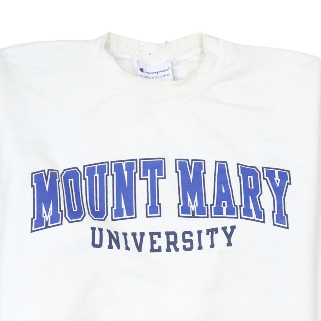Champion Men’s White Mount Mary University Pullover Sweatshirt Medium