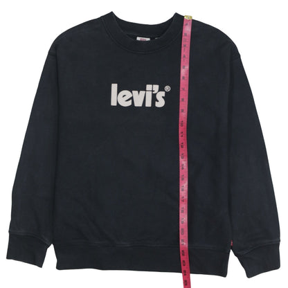 Close-up detail of Levi's men’s black xs graphic logo crew neck sweatshirt