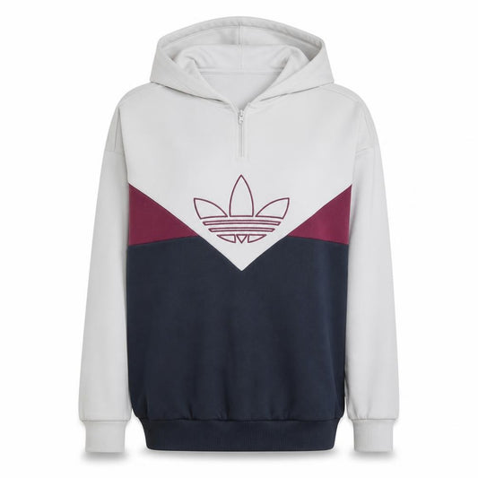 Adidas Women’s Beige & Navy Colourblock Hoodie Size 8 Full Zip Cotton Blend