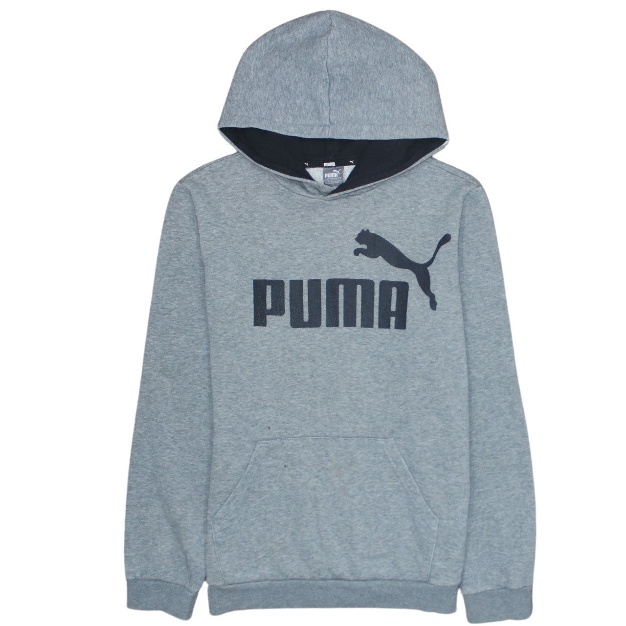 Puma Boys Grey Pullover Hoodie 13-14 Years Fleece Logo Sweatshirt