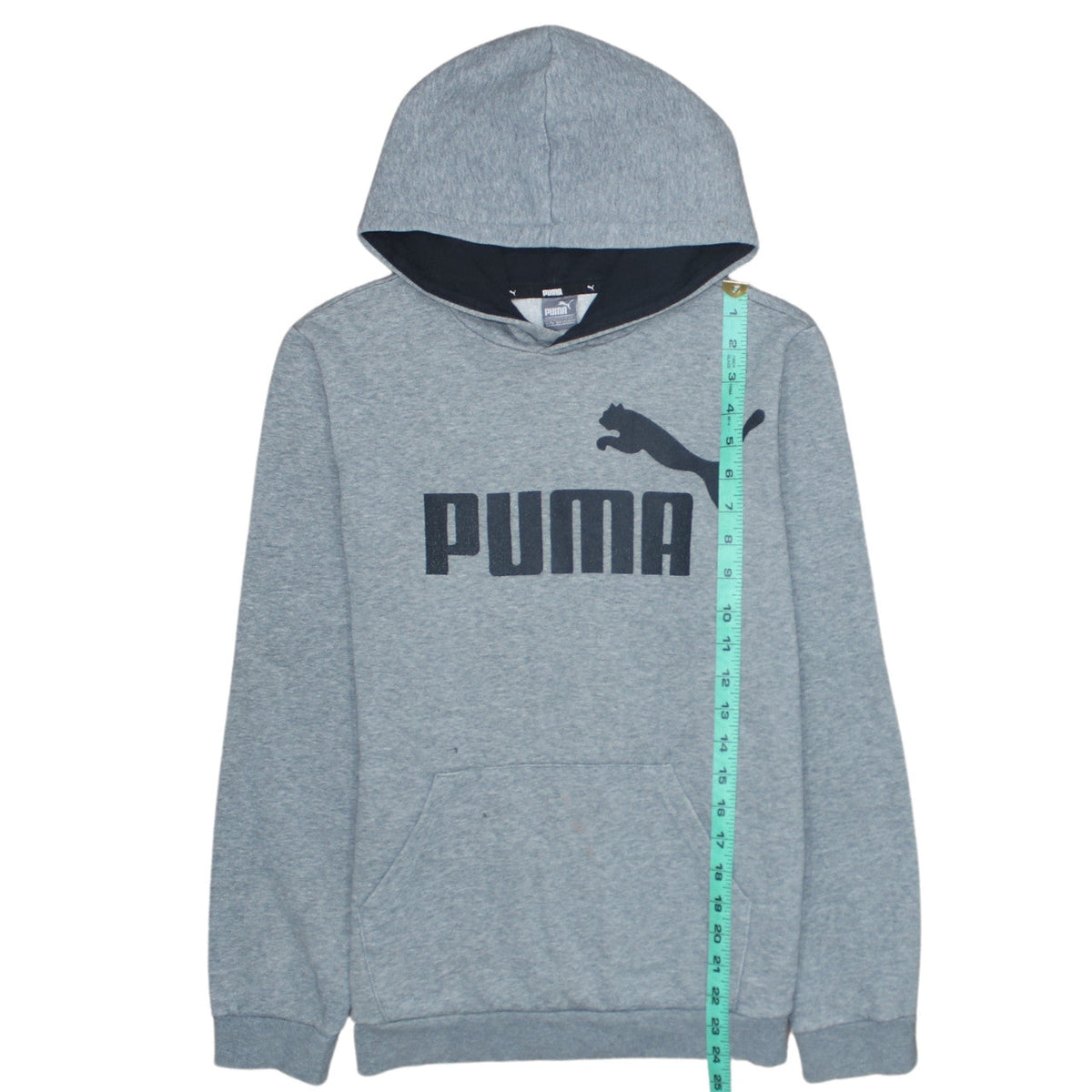 Puma Boys Grey Pullover Hoodie 13-14 Years Fleece Logo Sweatshirt