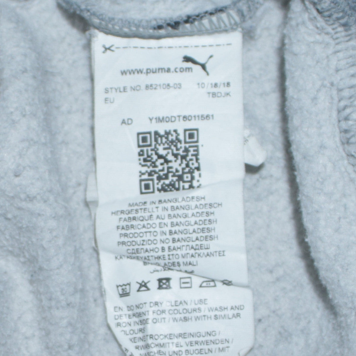 Puma Boys Grey Pullover Hoodie 13-14 Years Fleece Logo Sweatshirt