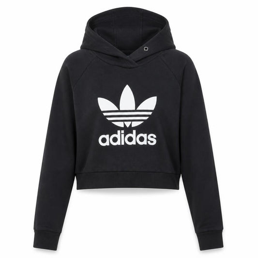 Adidas Women’s Black Cropped Hoodie Size 10 Logo Print Pullover