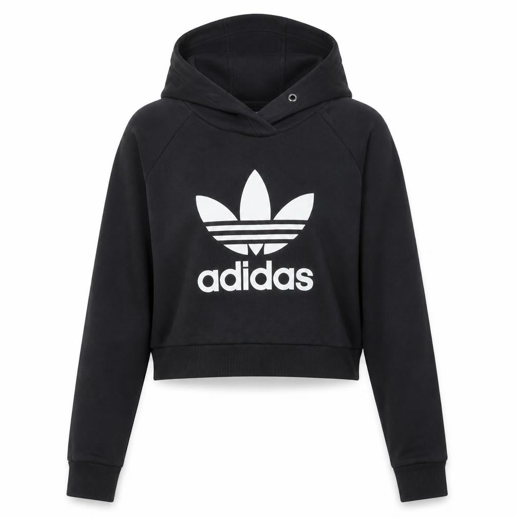 Adidas Women’s Black Cropped Hoodie Size 10 Logo Print Pullover