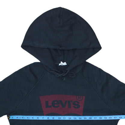 Close-up detail of Levi's Men's Black Pullover Hoodie Small Regular Fit Logo Design