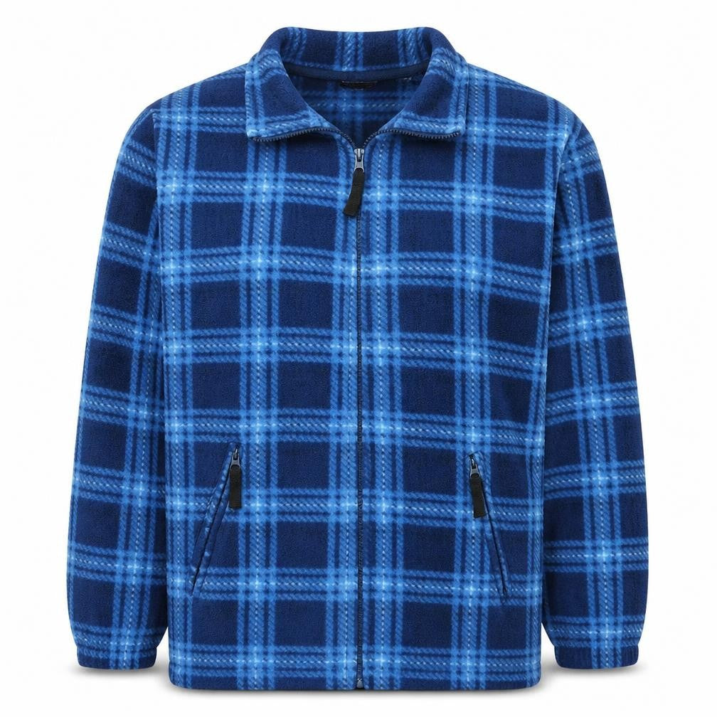 KingSize Men's Blue Check Fleece Full Zip Jacket 3XL