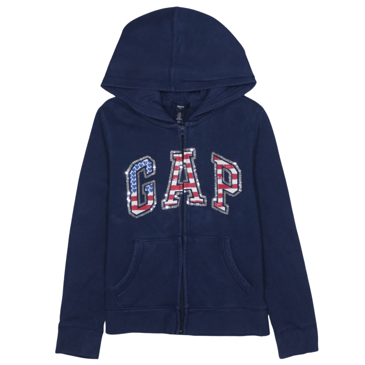GAP Girls Blue Sequin Logo Full Zip Hoodie - 12 Years