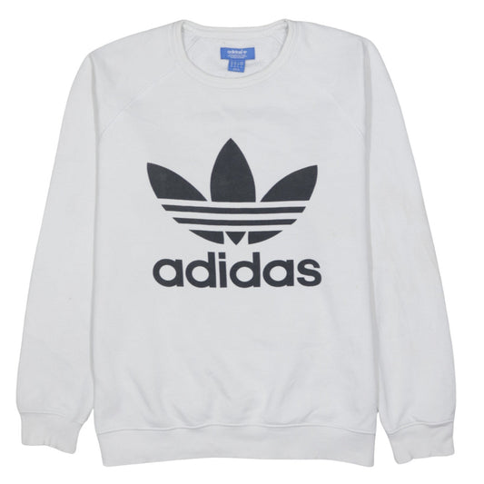 Adidas Men's White Crew Neck Logo Pullover Sweatshirt Size M