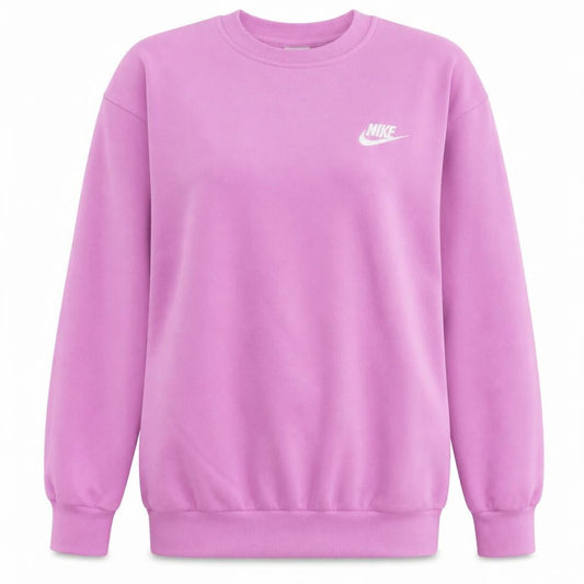 Front view of Nike girls’ pink xl pullover crew neck fleece sweatshirt