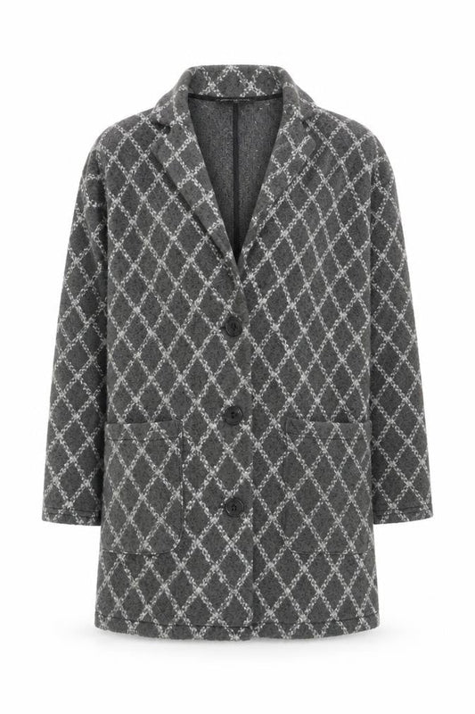 Front view of Next Petite Grey Patterned Mid-Length Coatigan Women's, size M