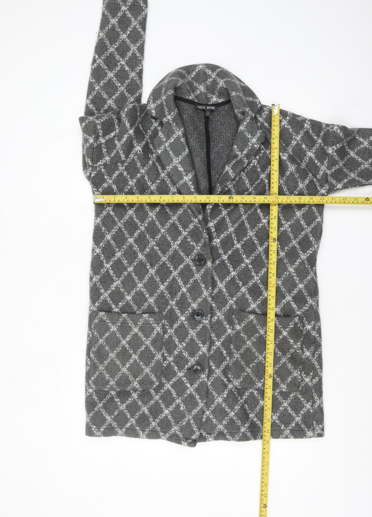 Next Petite Grey Patterned Mid-Length Coatigan Women's Size M