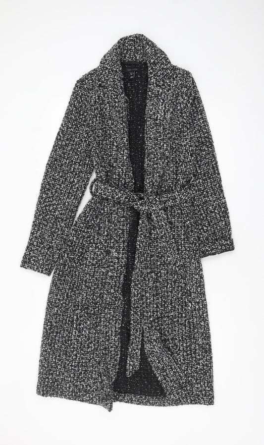 New Look Women’s Black Belted Long Tweed Coatigan Size 6