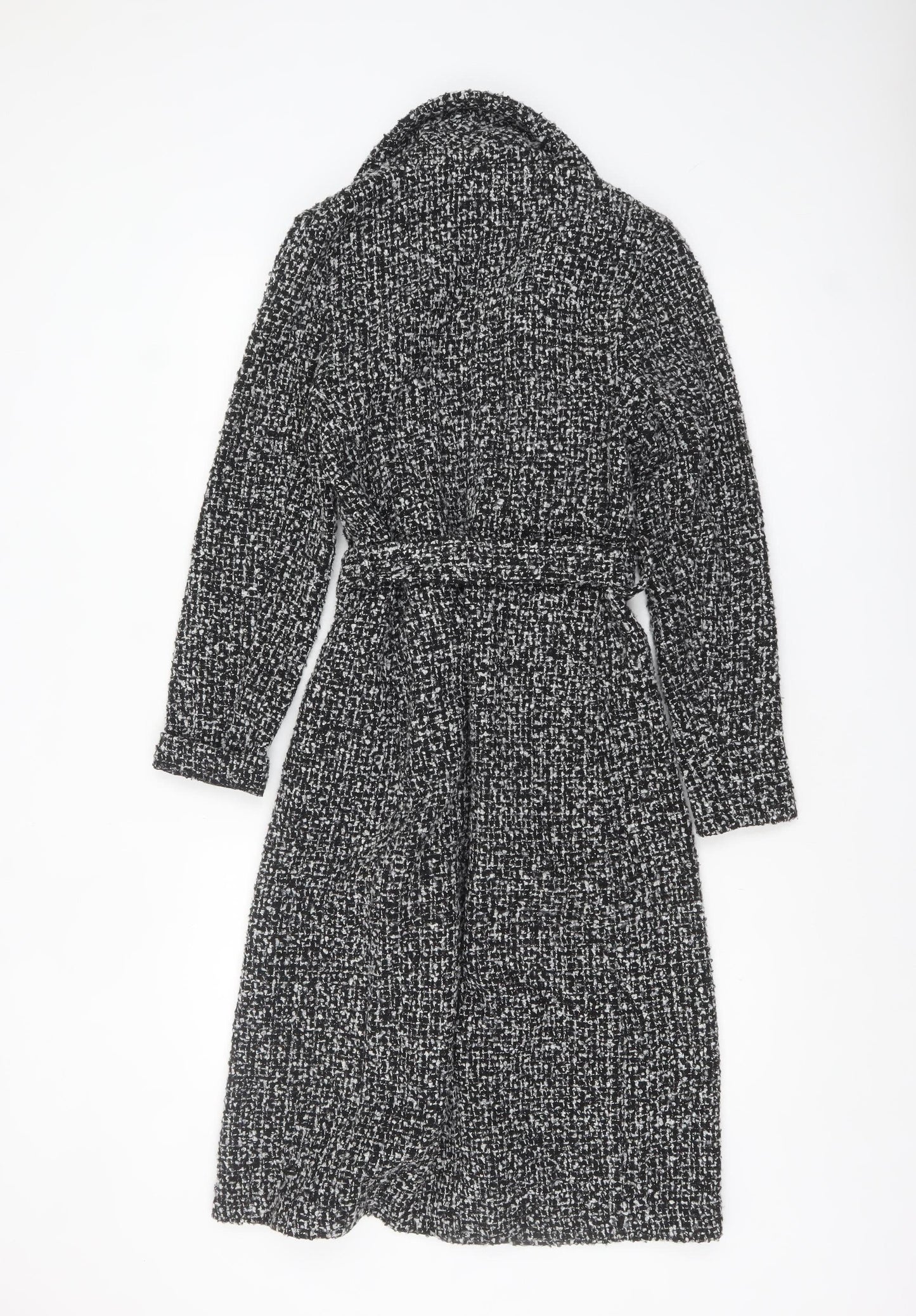 New Look Women’s Black Belted Long Tweed Coatigan Size 6