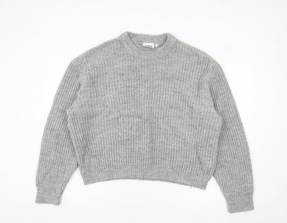 Additional front view of Weekday Women's Grey Chunky Knit Wool Blend jumper M
