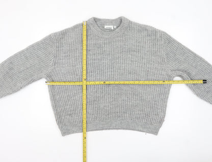 Back view of Weekday Women's Grey Chunky Knit Wool Blend jumper M