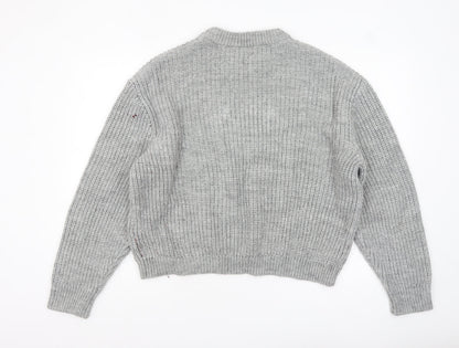 Close-up detail of Weekday Women's Grey Chunky Knit Wool Blend jumper M