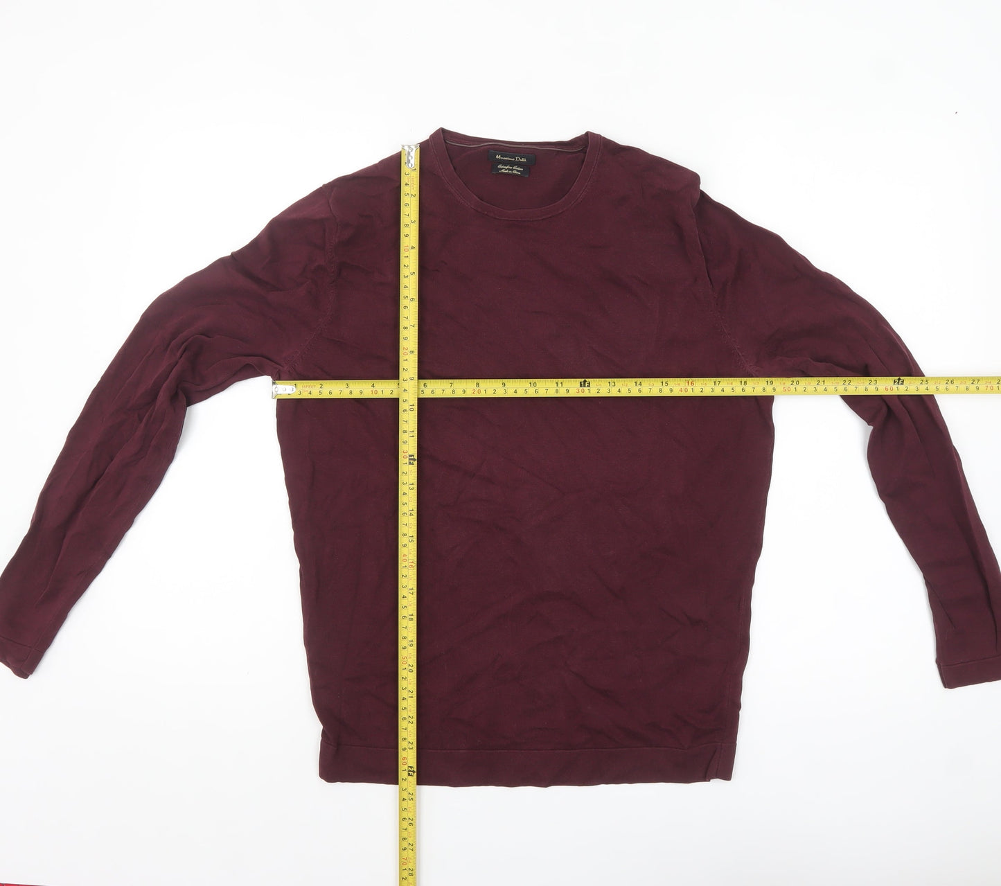 Massimo Dutti Men's Burgundy Cotton Crew Neck Jumper M