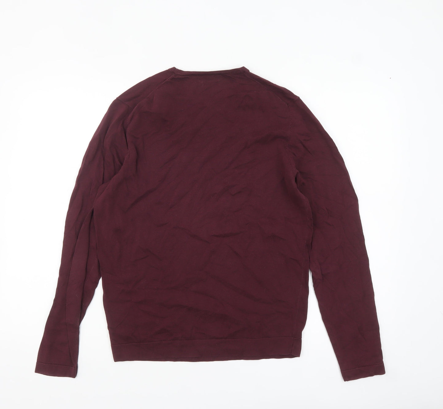 Massimo Dutti Men's Burgundy Cotton Crew Neck Jumper M