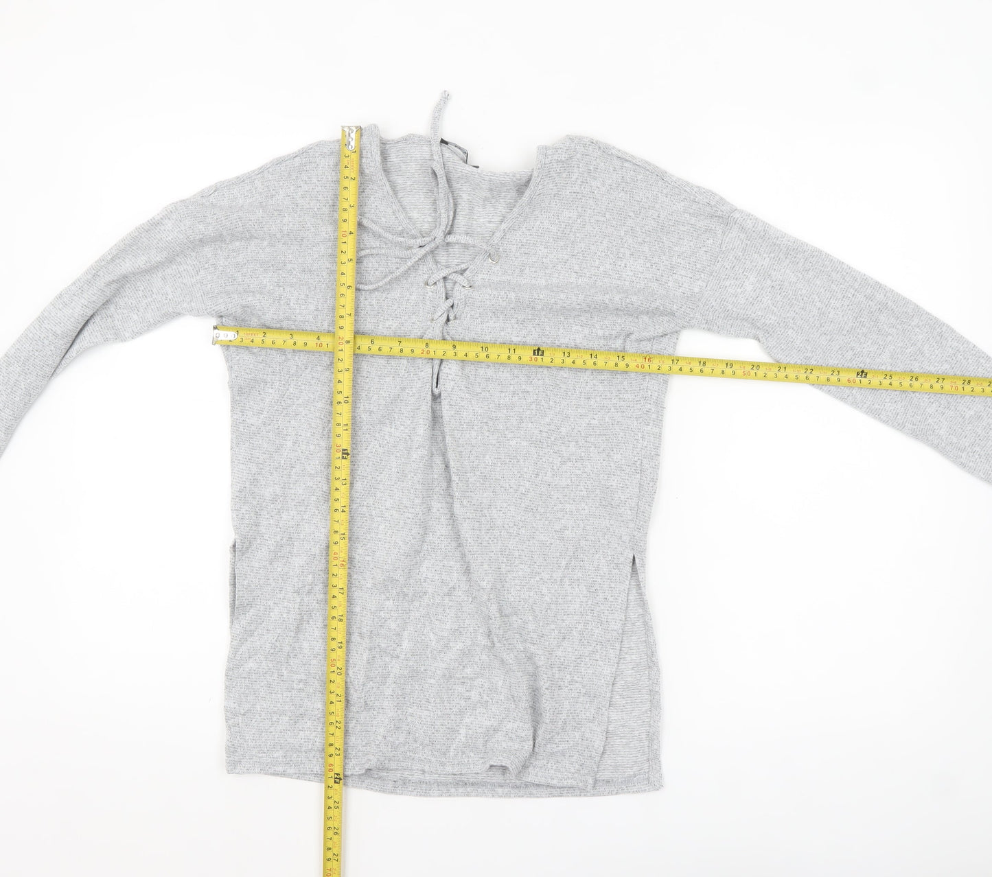 Missguided Women’s Grey Lace-Up Knit Tunic Top Size 8