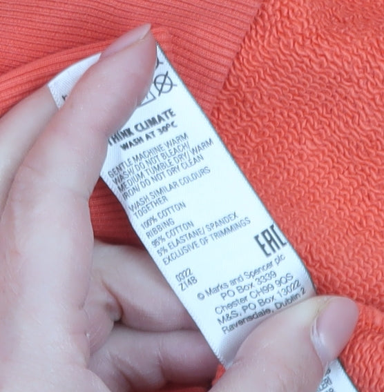 Marks and Spencer Women Coral Orange Pullover Hoodie Size 16 Cotton Blend