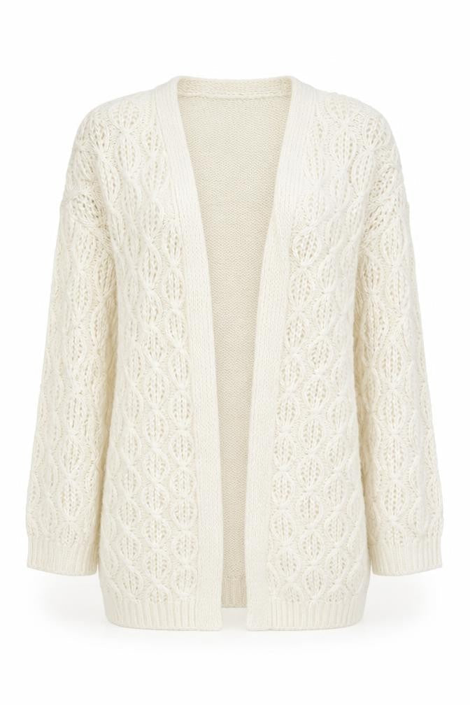 PRETTYLITTLETHING Women Ivory Chunky Knit Cardigan M