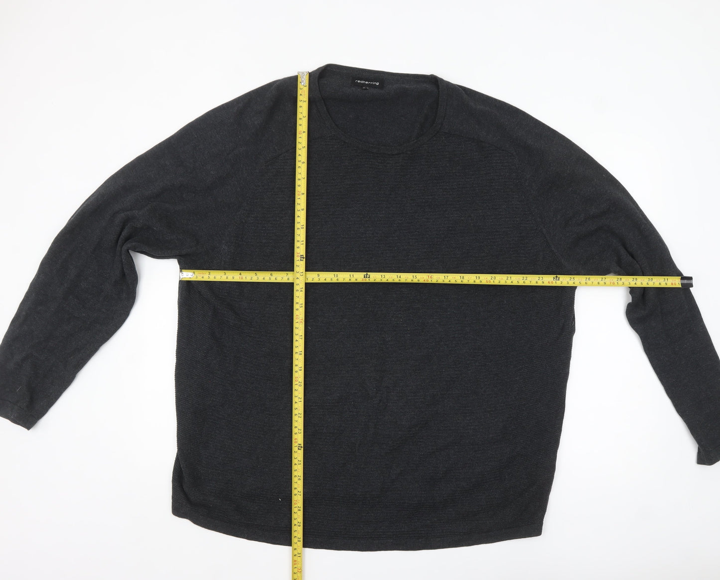 Red Herring Men's Black 2XL Cotton Crew Neck Pullover Jumper