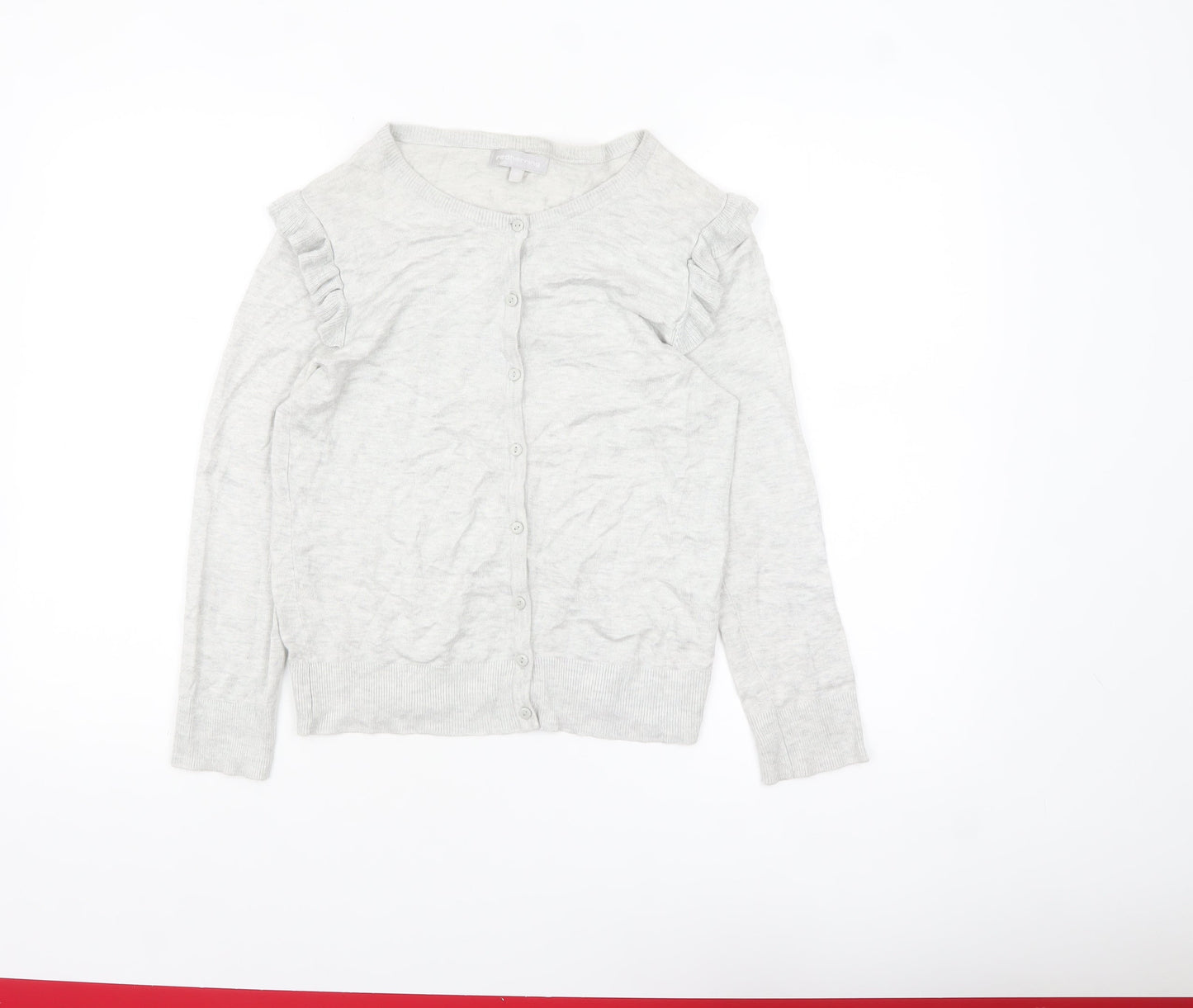 Red Herring Women Grey Size 10 Ruffle Long Sleeve Cardigan