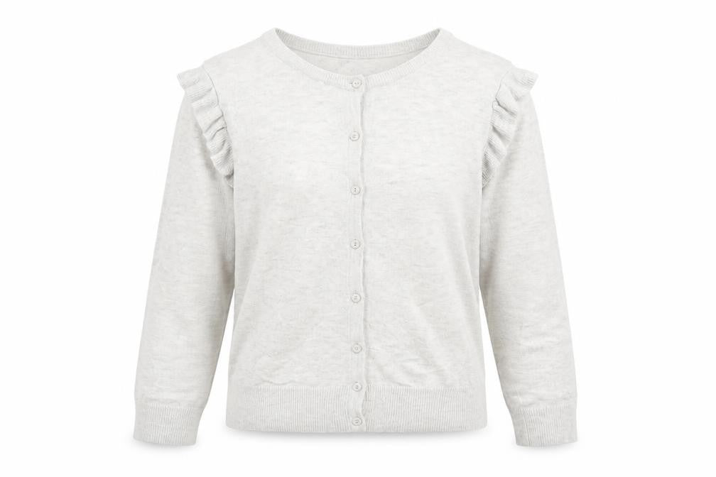 Red Herring Women Grey Size 10 Ruffle Long Sleeve Cardigan