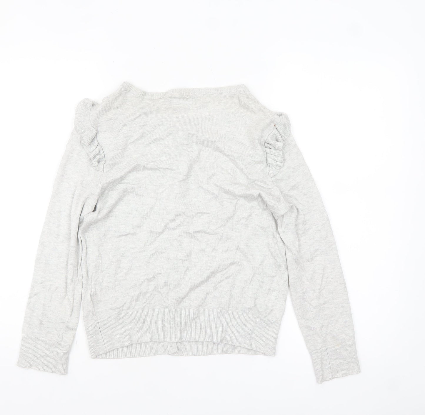 Red Herring Women Grey Size 10 Ruffle Long Sleeve Cardigan