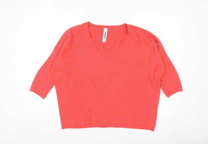 Pull&Bear Women Pink V-Neck Open-Knit Jumper Size 12