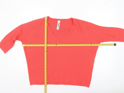 Pull&Bear Women Pink V-Neck Open-Knit Jumper Size 12