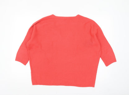 Pull&Bear Women Pink V-Neck Open-Knit Jumper Size 12