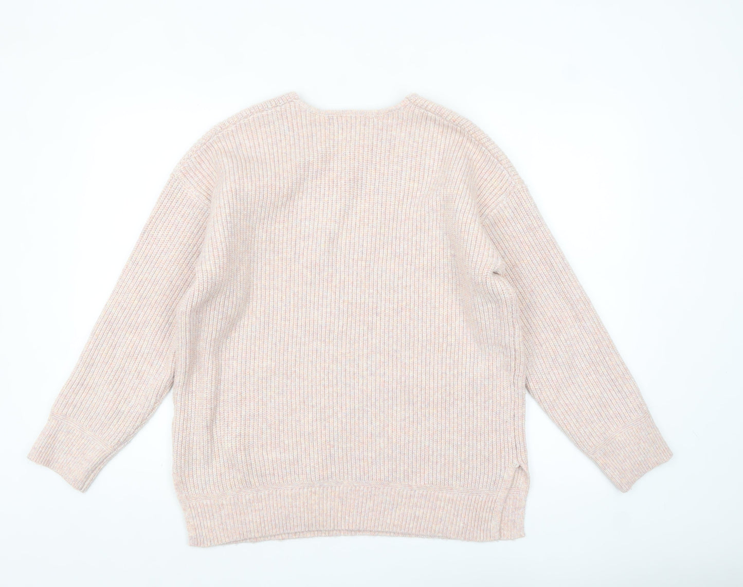 Marks and Spencer Women’s Beige V-Neck Ribbed Knit Jumper Size L