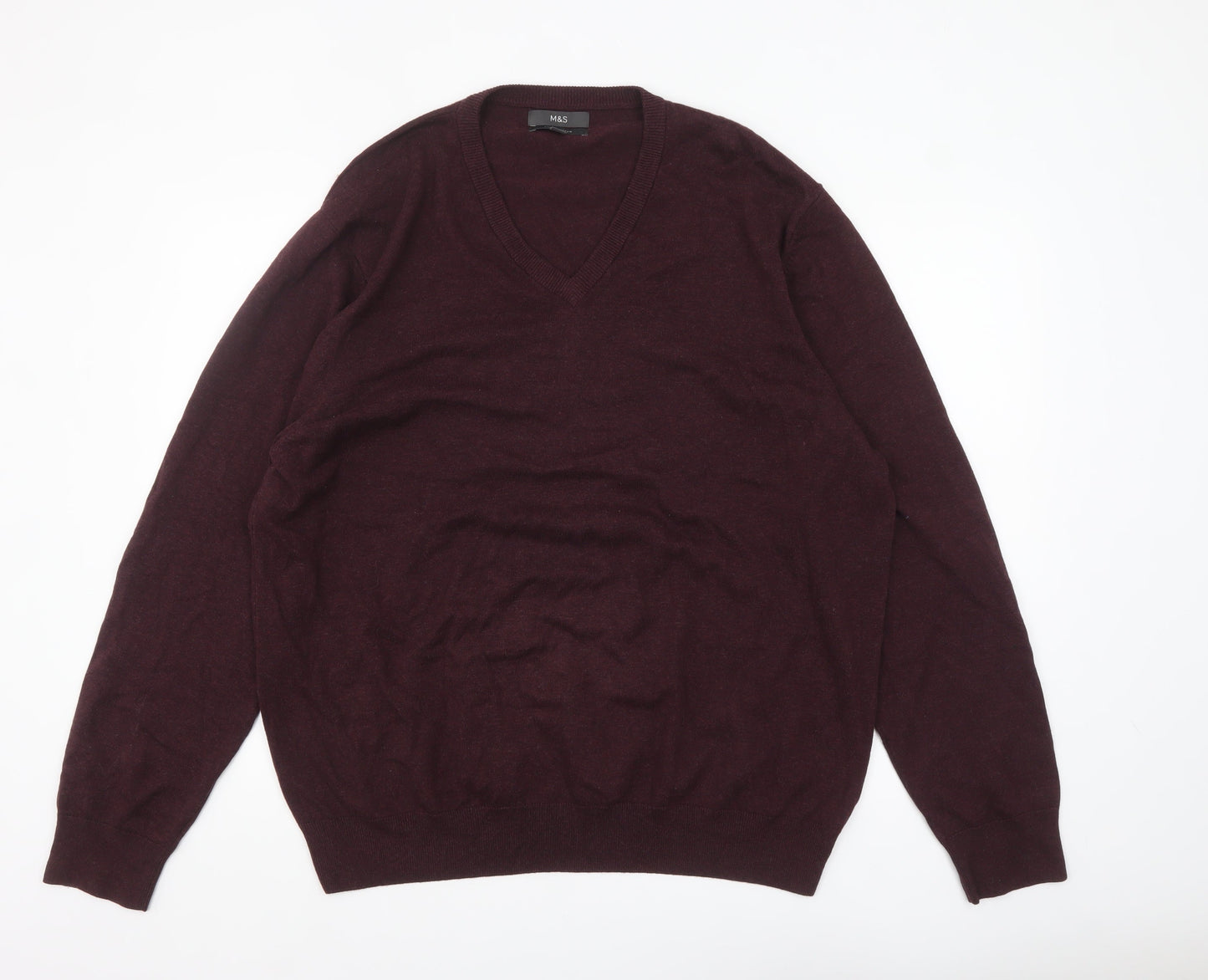 Marks and Spencer Men’s Brown 2XL V-Neck Cotton Pullover Jumper
