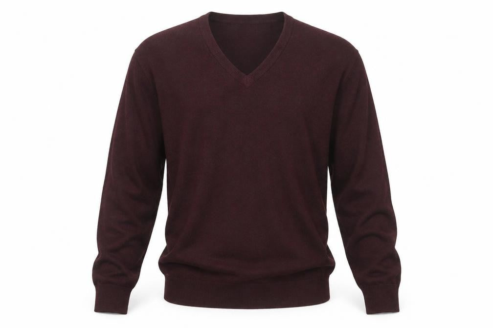 Marks and Spencer Men’s Brown 2XL V-Neck Cotton Pullover Jumper