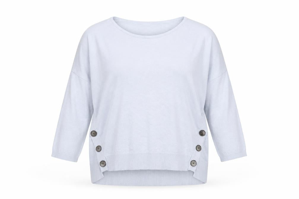 Phase Eight Women Blue L Boat Neck Button Detail 3/4 Sleeve Jumper