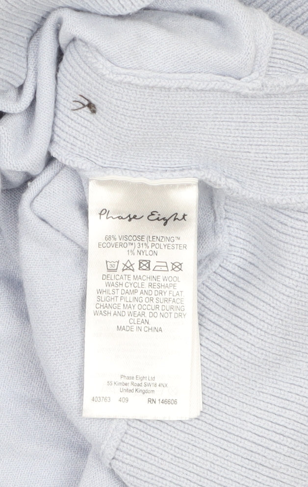 Phase Eight Women Blue L Boat Neck Button Detail 3/4 Sleeve Jumper