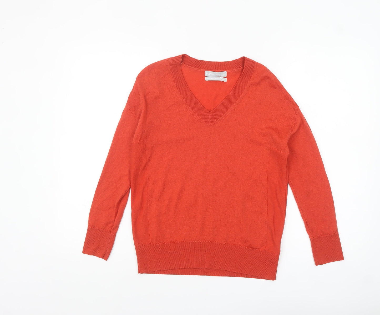 Marks and Spencer Women's Red Merino Wool V-Neck Jumper Size S